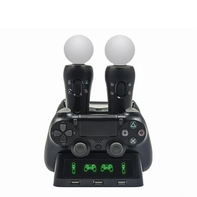 Immagine di stazione di ricarica del controller per PS4 PSVR VR Move PS MOVE, dock doppio con indicatori LED