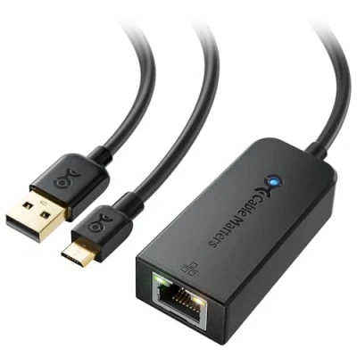 Immagine di Cable Matters Adattatore Micro USB a Ethernet Fino 480Mbps per Streaming Sticks Incluso Chromecast, Google Home Mini e Altri. Non compatibile con Dispositivo Roku