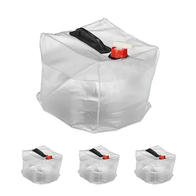 Immagine di Relaxdays Set da 4 Taniche Pieghevoli, in Plastica Senza BPA, con Manici, Rubinetto, Tappo a Vite, 10 L, Trasparente, 100%