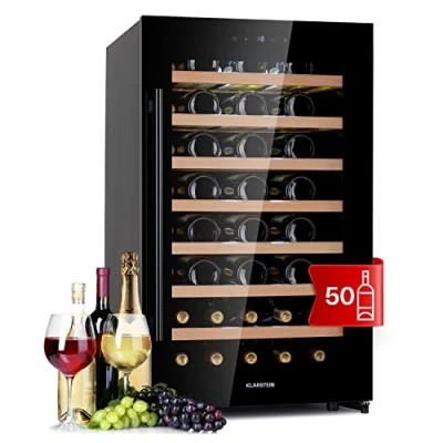 Immagine di Klarstein Cantinetta Vino, Vino Refrigerata a Zona Singola per Interno/Esterni, Frigo Bar, Cantina con Vetrina, Mini Bar Protezione UV, Touch, 5 18C, 52 Bottiglie