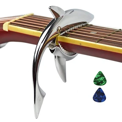 Immagine di Imelod capo Guitar Shark per chitarra acustica ed elettrica, in lega di zinco 6 corde con buona sensibilità della mano, nessun ronzio del tasto e durevole (Argento)