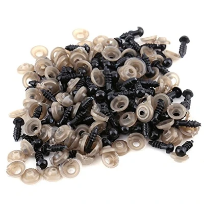 Immagine di Walfront 100Pz Occhi di Sicurezza in Plastica con Rondelle per la Fabbricazione Bambole, DIY Craft Kit Chiaro Nero Guarnizione