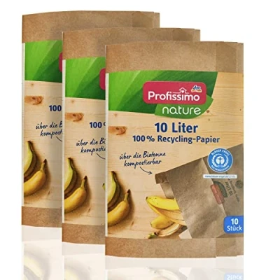Immagine di Profissimo Sacchetti per compost biologici, 10 litri/confezione da 3 (3 x pezzi), compostabili ed ecologici, in carta riciclata al 100%