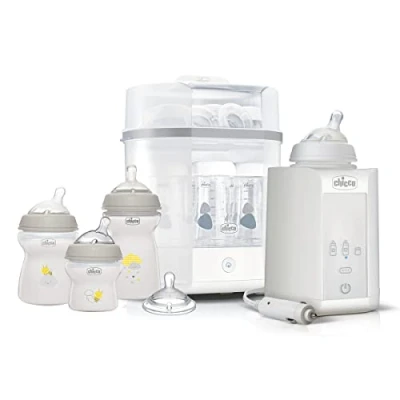 Immagine di Chicco Starter Set, Set Regalo Neonato; Sterilizzatore Elettrico, Scaldabiberon e Kit Biberon, Include 3 Biberon Natural Feeling Con Tettarella In Morbido Silicone, ‎Idee Nascita 0 Mesi