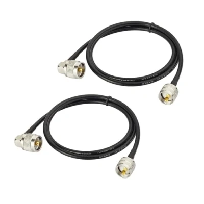 Immagine di Superbat Cavo PL259 UHF CB 90cm Coassiale RG58 Maschio Verso a Angolo Retto, per Radio HAM e CB, Analizzatore di Antenna, Carico Fittizio, SWR (2 pezzi)
