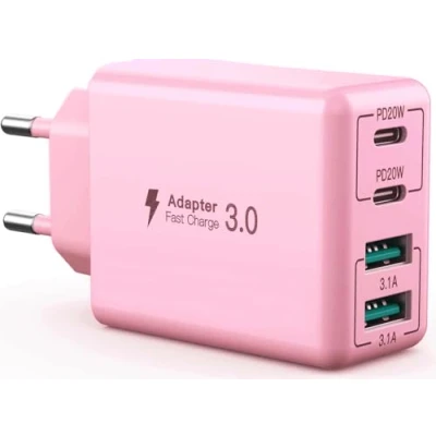 Immagine di Caricatore USB C da 40 W, a 4 porte PD+QC, alimentatore di rete USB, adattatore ricarica compatibile con iPhone 12/13/14/15/Pro Max/Samsung/Google/cellulare caricabatterie/tablet (rosa)