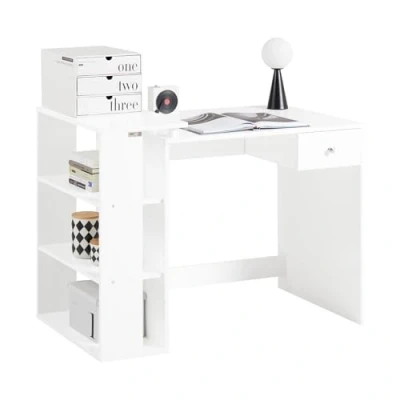 Immagine di SoBuy® Scrivania,Porta PC,Tavolo per Computer,con cassetto e tre ripiani,bianco,FWT35 W,IT…