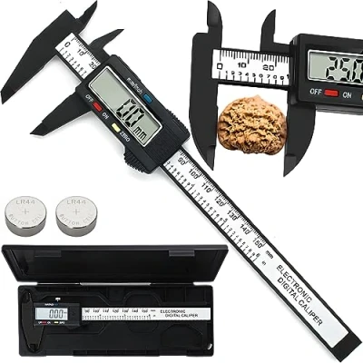 Immagine di Retoo Calibro digitale in acciaio inox, 150 mm, con batteria di ricambio, impermeabile agli spruzzi e antipolvere, schermo LCD, strumenti misurazione per la casa l&#039;industria