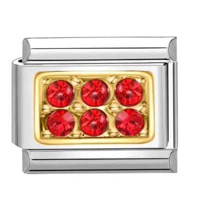 Immagine di Quiges Modulo Charm Link in stile italiano da 9 mm acciaio inox Zircone rosso per bracciali Italian Links