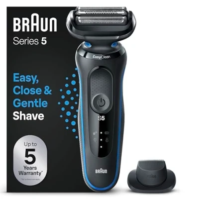 Immagine di Braun Series 5 Regolabarba Uomo, Rasoio Elettrico Barba, Rifinitore Di Precisione EasyClick, EasyClean, Wet&amp;Dry, Ricaricabile, A Lamina Senza Fili, Idea Regalo 51 B1200s Blu