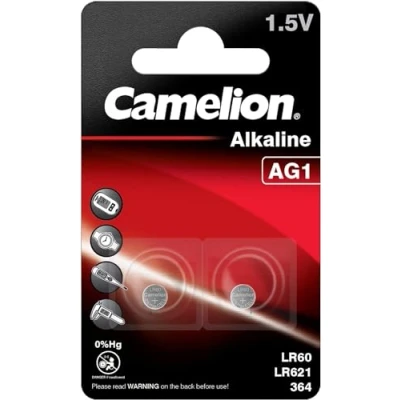 Immagine di Camelion 12050201 cellule senza mercurio AG1/LR60/LR621/364 Bottone alcaline, 1,5 V, confezione da 2)