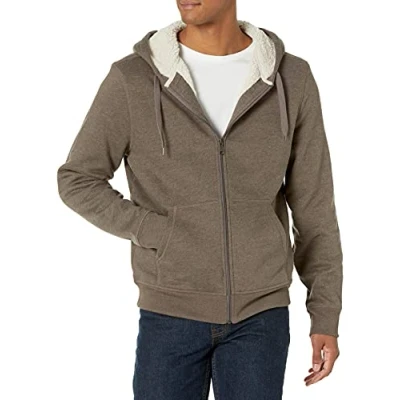 Immagine di Amazon Essentials Felpa con Cappuccio e Cerniera Integrale in Pile Foderata Sherpa Uomo, Marrone Scuro, L