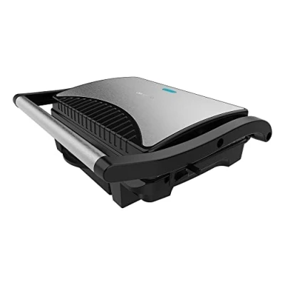 Immagine di Cecotec Griglia Elettrica Rock&#039;nGrill Dark 1000 W, rivestimento in pietra, vassoio raccoglitori, piastra superiore galleggiante, superficie 25,4 x 17,5 cm, privo di PTFE, PFOA