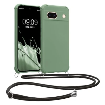 Immagine di kwmobile Custodia Compatibile con Google Pixel 8a Cover Back Case in Silicone TPU Protezione Smartphone Cordino verde grigio