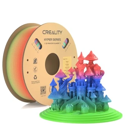 Immagine di Creality Official Hyper PLA Filament Arcobaleno S 1KG, Filamento per Stampanti 3D la Stampa ad Alta Velocità, Durevole e Resistente, Liscio, Prestazioni a Sbalzo Precisione Dimensionale +/ 0,03mm