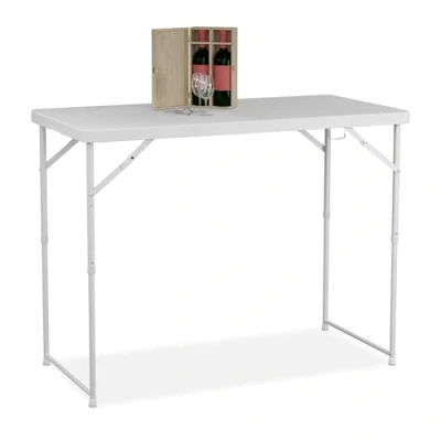 Immagine di Relaxdays Tavolo da Campeggio Pieghevole, HLP: 74x120x60 cm, in Plastica, Regolabile Altezza, 6 Persone, Bianco