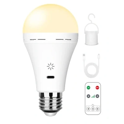 Immagine di Lampadina Ricaricabile USB C Con Telecomando, 7W Batteria, E27 LED Dimmerabile Touch Control Funzione Temporizzazione, Luci Di Emergenza Campeggio Gancio,3000k/1 pack