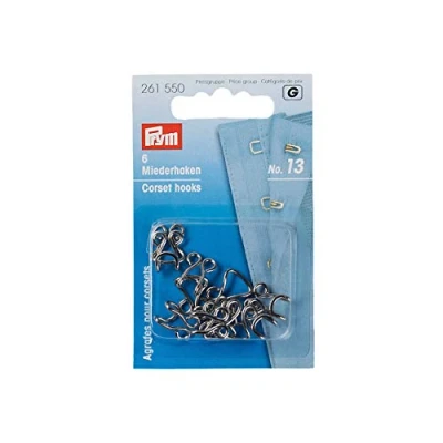 Immagine di Prym MS 261549 Corpetto con Ganci, Misura L, Colore: Nero Hooks And Eyes for Corsets, Metallo, Black, Nr. 13, groß, Schwarz, 6 Stück