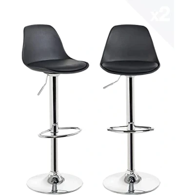 Immagine di LANTUS Set di 2 Coppia Sgabello da Bar Moderno Alto con schienale in Simipelle Sedia Alta Cucina Regolabile Girevole Nero 2pz