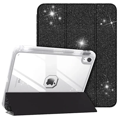 Immagine di TiMOVO Custodia Compatibile con iPad 10 Generazione 10,9&quot; 2022, Cover Portamatite a Tre Ante per 10, Retro in PC Trasparente, Funzione di Auto Sveglia/Sonno, Glitter Nero