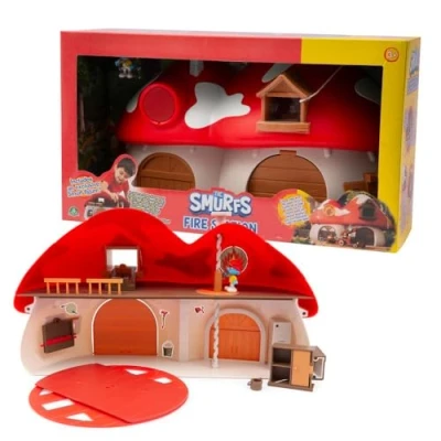Immagine di Giochi Preziosi I Puffi Playset Della Caserma dei Pompieri Del Puffi, Divertente e Colorata, Include Puffo Tontolone Esclusivo da 5,5 cm Accessori, Per bambini dai 3 anni