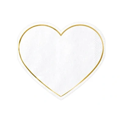 Immagine di Tovaglioli a forma di cuore, 20 pezzi, 14 x 12 cm, piegati 1/4 3 strati, per matrimonio, amore, bianco, oro