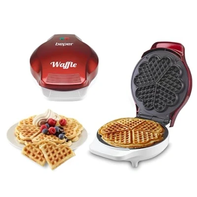 Immagine di Beper Piastra per Waffle, Cialdiera, 5 Waffle Alla Volta, Antiaderente 18cm, 800 100W Rosso/Bianco