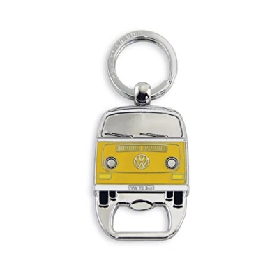 Immagine di Brisa VW Collection Volkswagen Portachiavi vintage in metallo con apribottiglie/cavatappi, per chiavi/zaino/borsa, Camper T2 Bus design (Fronte Bus/Arancione)