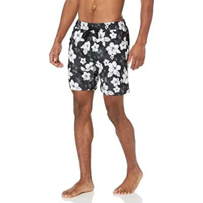 Immagine di Amazon Essentials Costume a Boxer Ad Asciugatura Rapida 18 cm Uomo, Nero Fiori di Ibisco, L