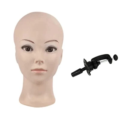Immagine di Manichino testa da donna per esercitarsi con il trucco, creare parrucche, morsetto tavolo (IT GT02)