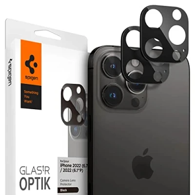Immagine di Spigen Glas.tR Optik Protezione Fotocamera compatibile con iPhone 14 Pro, Pro Max, 2 Pezzi, Néro, Resistente ai Graffi, Durezza 9H Pellicola prottetiva
