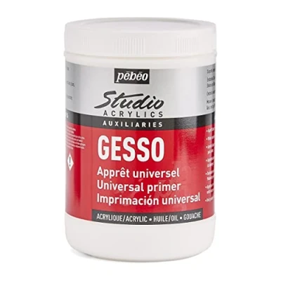 Immagine di Pébéo Studio Acrylics Gesso Acrilico 1 litro Bianco Sottofondo Colori acrilici per preparare Tutti i Supporti