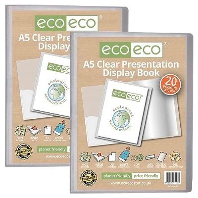 Immagine di eco eco127x2 Cartellina portadocumenti trasparente, formato A5, riciclata al 50%, con 20 tasche