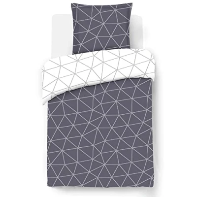 Immagine di VISION Set copripiumino reversibile Hugo Grigio 140 x 200 cm con 1 federa per cuscino letto singolo 100% cotone …