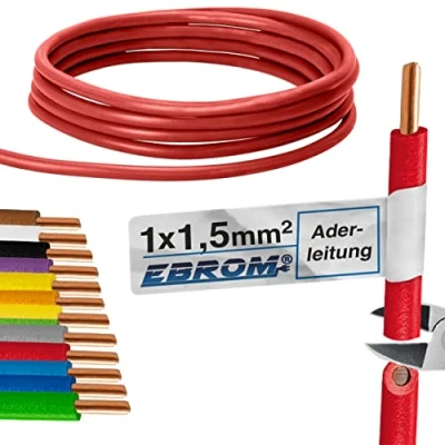 Immagine di H07V K, cavo conduttore, unipolare rigido, in PVC, 1,5 mm², colore rosso, lunghezza a scelta tra 10 m/15 m/20 m/25 m/30 m/35 m/40 m/45 m/50 m/55 m/60 m fino 100