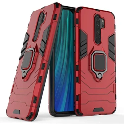 Immagine di Cover per Xiaomi Redmi Note 8 Pro con Anello, Custodia Supporto Magnetica Rigida Resistente Antiurto Doppio Strato Protettiva Calamita Bumper Case (Xiaomi Pro, Rosso)