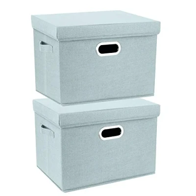 Immagine di TYEERS Grandi Scatole Portaoggetti, in Tessuto, Pieghevole, con Coperchio, 44x30x29 cm, Set di 2, Aqua Spring