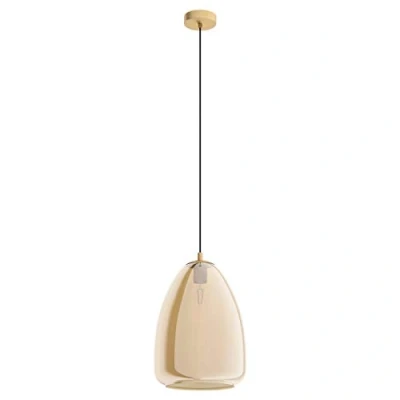 Immagine di Eglo lampada a sospensione Alobrase, luce da sala pranzo, metallo in ottone spazzolato e vetro fumo color ambra, illuminazione tavolo sospensione, attacco E27, Ø 30 cm