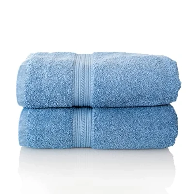 Immagine di ALCLEAR Set di asciugamani in spugna assorbente, 100% cotone ecotex, serie 6 colori e 5 misure, colore: blu jeans, 2 da sauna 70 x 200 cm
