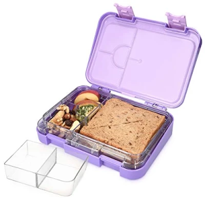 Immagine di Navaris Bento Box Porta Pranzo Lunch 4/6 Scomparti Piccolo ed Ermetico Portapranzo Ufficio Schiscetta Viola