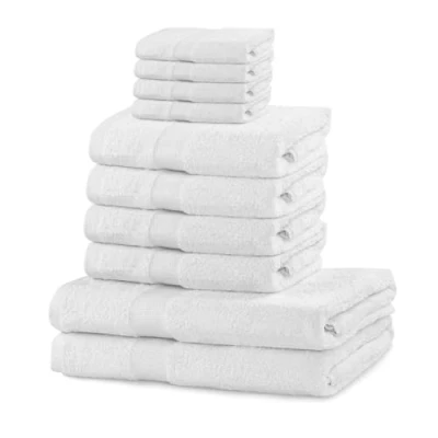 Immagine di DecoKing Set di 10 asciugamani in cotone qualità 525 g/m², 4 per ospiti 30 x 50 cm, da 100 cm e 2 teli bagno 70 140 colore: bianco assorbente Marina