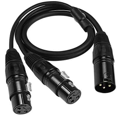 Immagine di MEIRIYFA XLR Splitter Cable 1 femmina a 2 Maschio microfono cavo, 3Pin doppio patch bilanciato Y cavo adattatore audio 0.8M (1 Femmina)