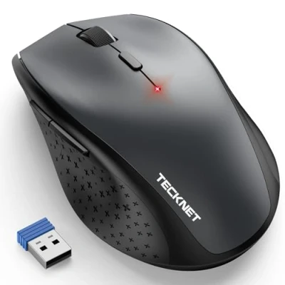 Immagine di TECKNET Mouse Wireless, 4800 DPI Silenzioso Senza Fili Ergonomico, 2.4 GHz Ricevitore, 6 Pulsanti, 30 Mesi Durata Batteria, Compatibile con PC, Laptop, Mac, Chromebook Grigio