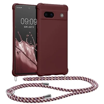 Immagine di kwmobile Custodia Compatibile con Google Pixel 7a Cover Back Case in Silicone TPU Protezione Smartphone Cordino viola bordeaux