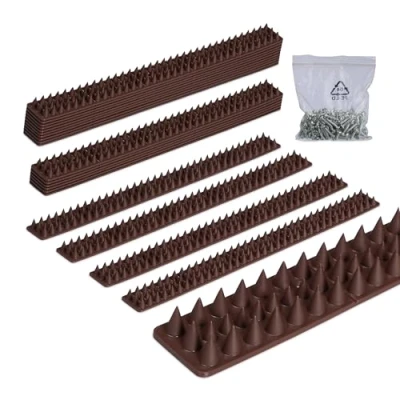 Immagine di Relaxdays 20 Dissuasori per Piccioni Balcone, 2x49x4 cm, Deterrenti Scaccia Uccelli, 3 File Spuntoni, Plastica, Marrone