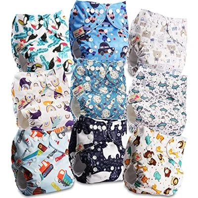 Immagine di Littles and Bloomz FLP2 0908 Pannolino lavabile per bambini, riutilizzabile, con bottoni a pressione standard, confezione da 9 pannolini