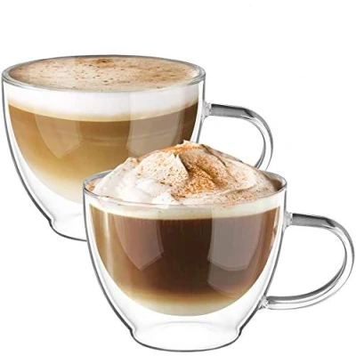 Immagine di ecooe 350ml*2 Tazza Caffè Doppio Vetro Borosilicato,Bicchieri da a Doppia Parete con Manico,Tazzine per Tè,Caffè,Latte,Cappuccino,Espresso,Succo