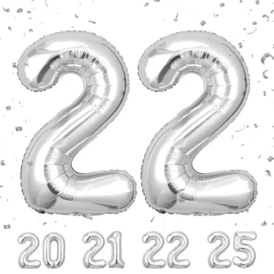Immagine di Palloncini Compleanno 22 anni Argento 101 CM Palloncino Numero Gonfiabile in Foil Decorazioni di un uomo donna Vola con l&#039;Elio