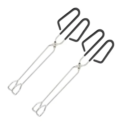 Immagine di Relaxdays Pinza da Cucina, Set 2, Manico Gommato Antiscivolo, Griglia e Buffet Acciaio, Lunghezza 33 cm, Grigio Nero, Inox