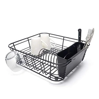 Immagine di simplywire Scolapiatti con cestello portaposate e ganci per asciugare i bicchieri Nero